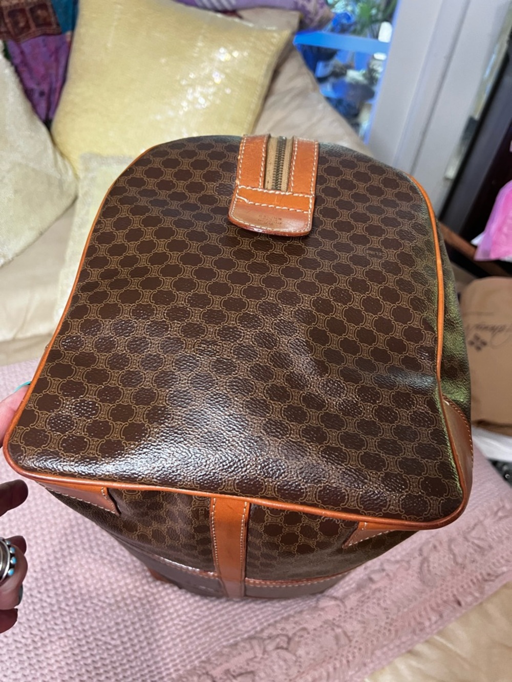 CELINE Macadam Triomphe Canvas Duffel Travel Bag Honeycomb VINTAGE - Picture 8 of 17